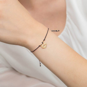 Bransoletka na sznurku złote serce I Love You z brylantem 0,005ct próby 585